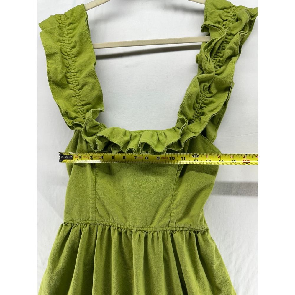 Free People Lime Green Ruffle Neck Tie Back Cotton Midi Dress Womens Medium - Picture 4 of 8